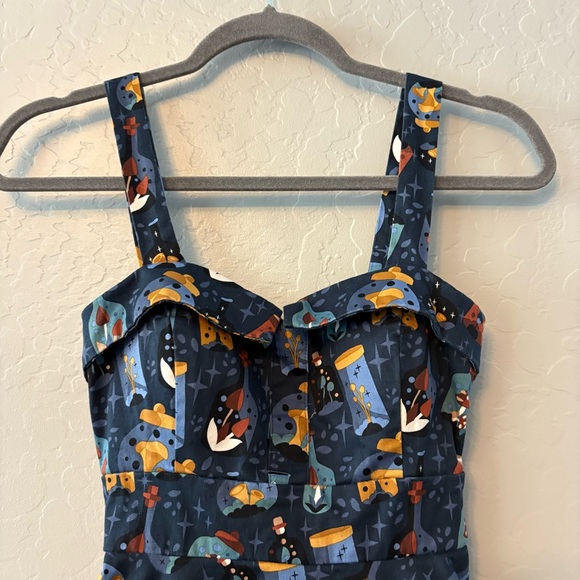 Eva Rose Mushrooms and Potions Fold-Over fit flare rockabilly swing Dress small - Picture 2 of 16